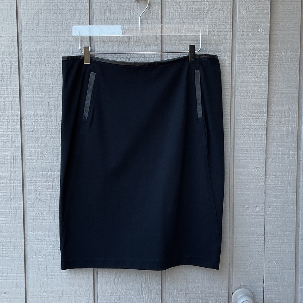 Vince Classic Black Pencil Skirt with Faux Leather Trim